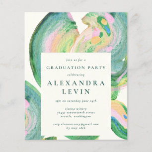 Budget Artsy Abstrait Green Swirl Graduation Party