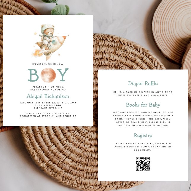 Budget Astronaute Ours Code QR Garçon Baby Shower (Créateur téléchargé)