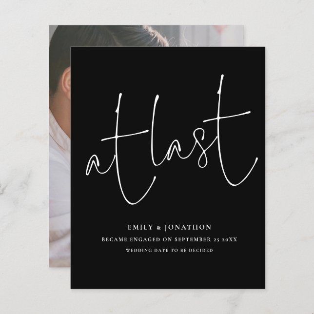 Budget Au Dernier Black Script Photo Fiançailles (Devant / Derrière)