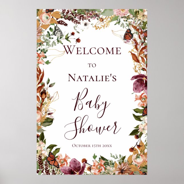 Budget Automne Baby shower Floral Affiche de bienv (Devant)