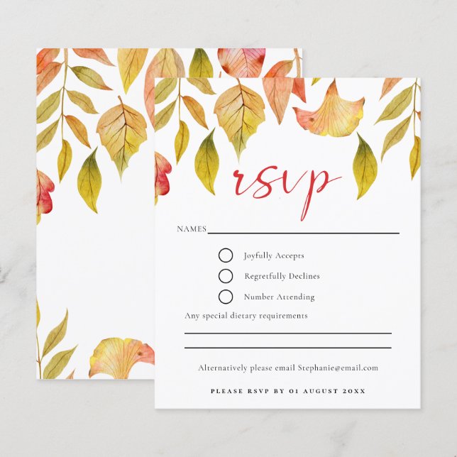 Budget Automne Feuilles Mariage Carte RSVP (Devant / Derrière)
