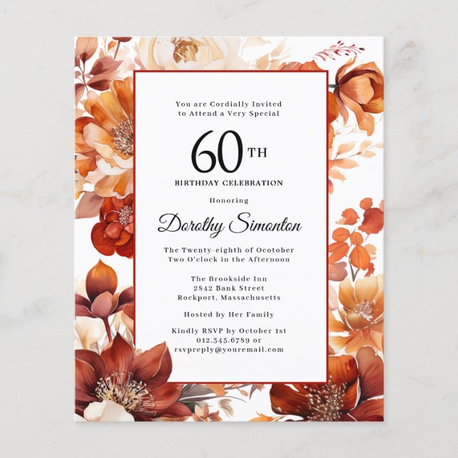 Budget Automne Fleurs 60e anniversaire Invitation (Devant)
