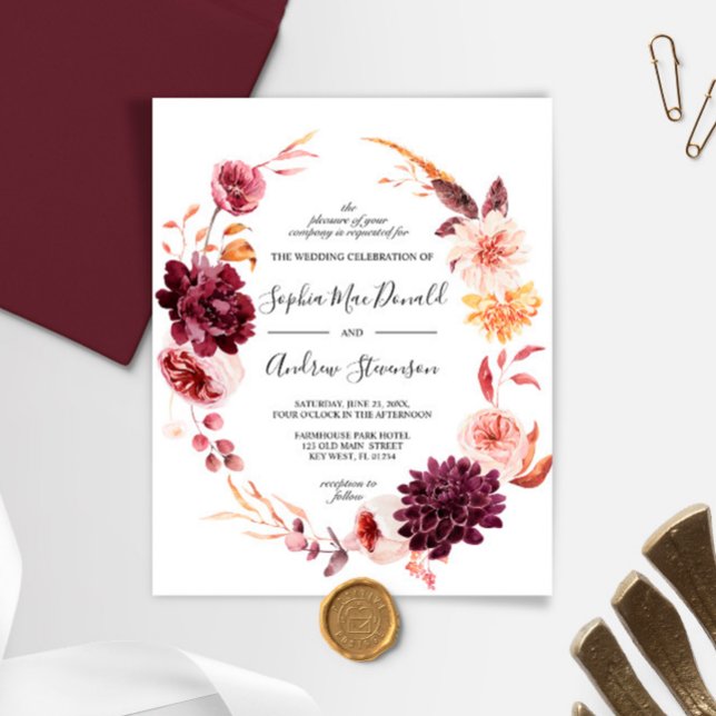 BUDGET Automne Fleurs Bourgogne Mariage de couronn (Créateur téléchargé)