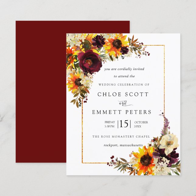 Budget Automne Fleurs Faire-part de mariage de tou (Devant / Derrière)