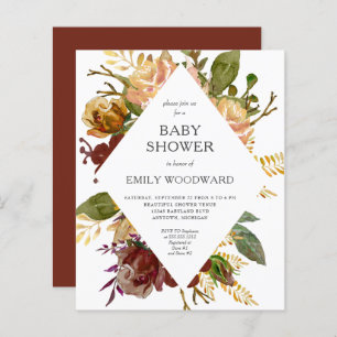 Budget Automne Floral Frame Baby shower Invitation