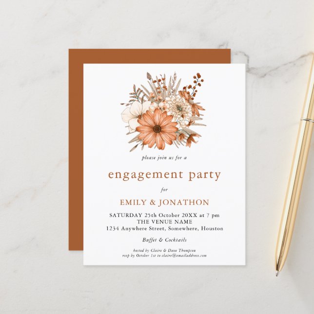 Budget Automne Florals Engagement Party Invitation (Devant/Arrière en situation)