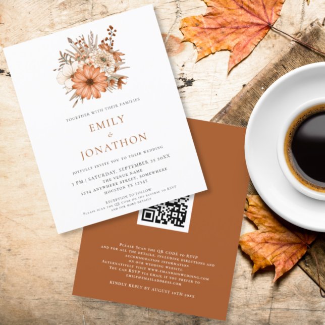 Budget Automne Florals QR Code Mariage Invitation (Créateur téléchargé)