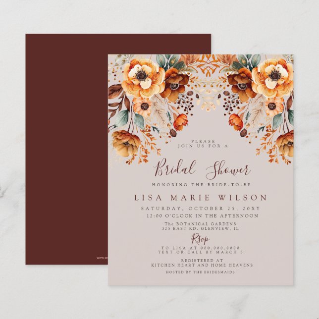 Budget Automne Foliage Automne Bridal Douche Invit (Devant / Derrière)