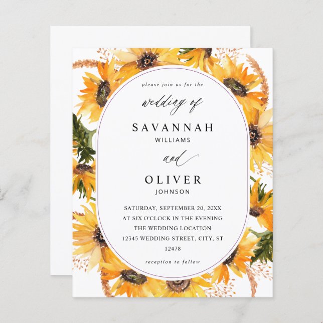 Budget Automne Mariage floral de tournesol - Blanc (Devant / Derrière)