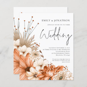Budget Autumnal Florals Script Wedding Invitation