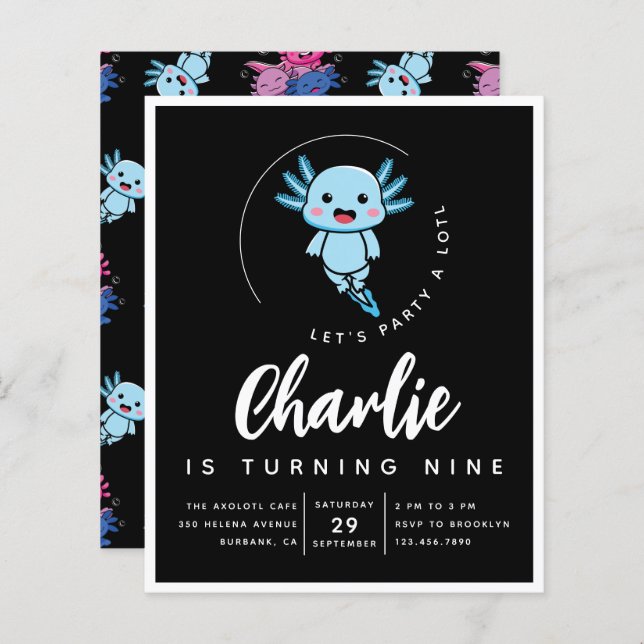 Budget Axolotl Anniversaire Fête Invitation (Devant / Derrière)