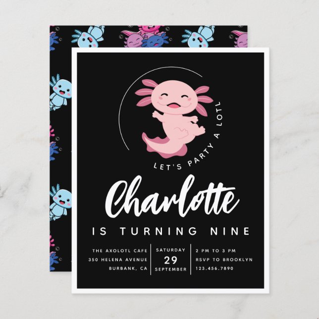 Budget Axolotl Anniversaire Fête Invitation (Devant / Derrière)
