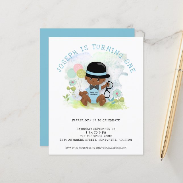 Budget Baby Boy Invitation de fête d'anniversaire (Devant/Arrière en situation)