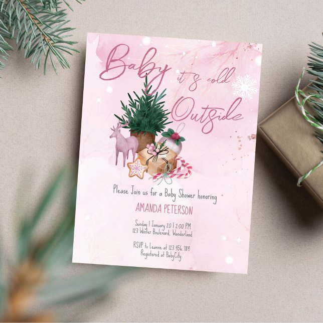 Budget Baby C'est froid dehors baby shower invitat (Budget Baby It's Cold Outside baby shower invitation pink winter baby shower invitation)