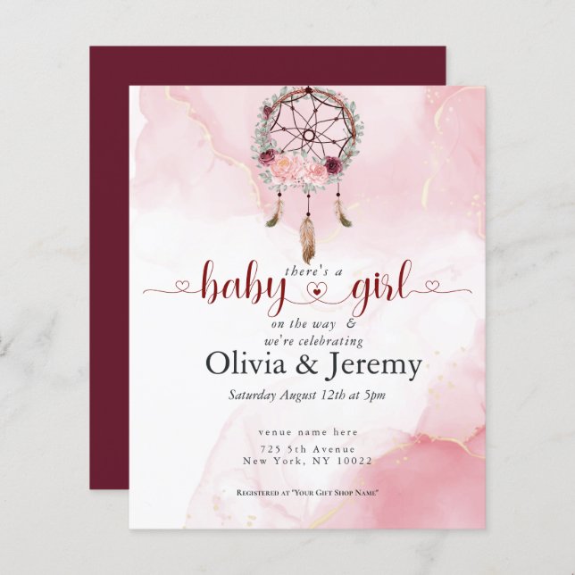 Budget Baby Girl on the Way Pink Dream Catcher (Devant / Derrière)