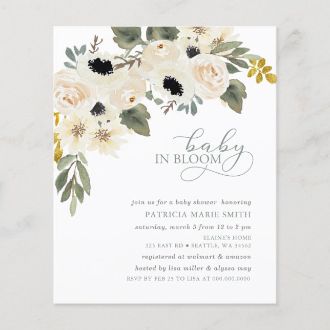Budget Baby in Bloom Baby shower Invitation (Devant)