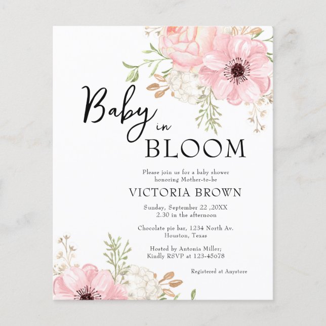 Budget Baby in Bloom Baby shower Invitation (Devant)