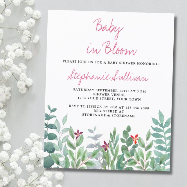 Budget Baby in Bloom Eucalyptus Baby shower Invita (Créateur téléchargé)