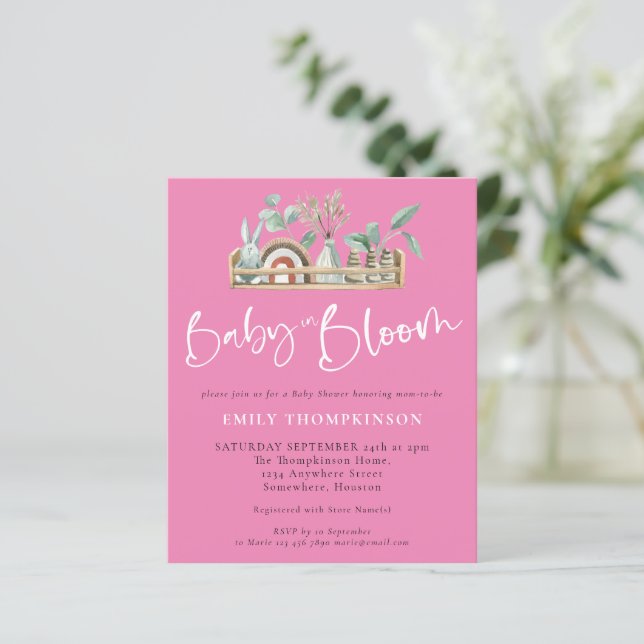 Budget Baby In Bloom Pink Boho Baby shower Invitat (Debout devant)