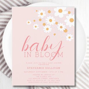 Budget Baby in Bloom Pink Daisy Baby shower Invita