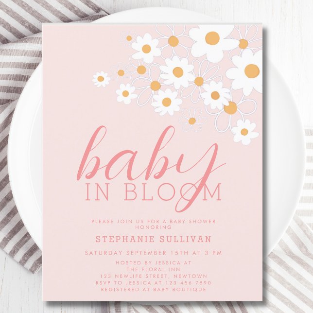 Budget Baby in Bloom Pink Daisy Baby shower Invita (Créateur téléchargé)
