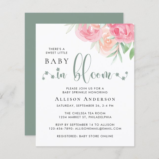 Budget Baby in Floral Sprinkle Invitation (Devant / Derrière)