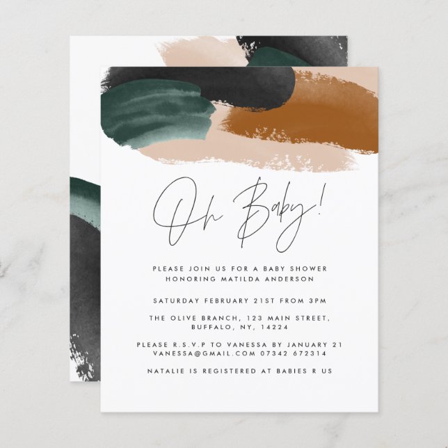 Budget baby shower abstrait en terre cuite verte (Devant / Derrière)