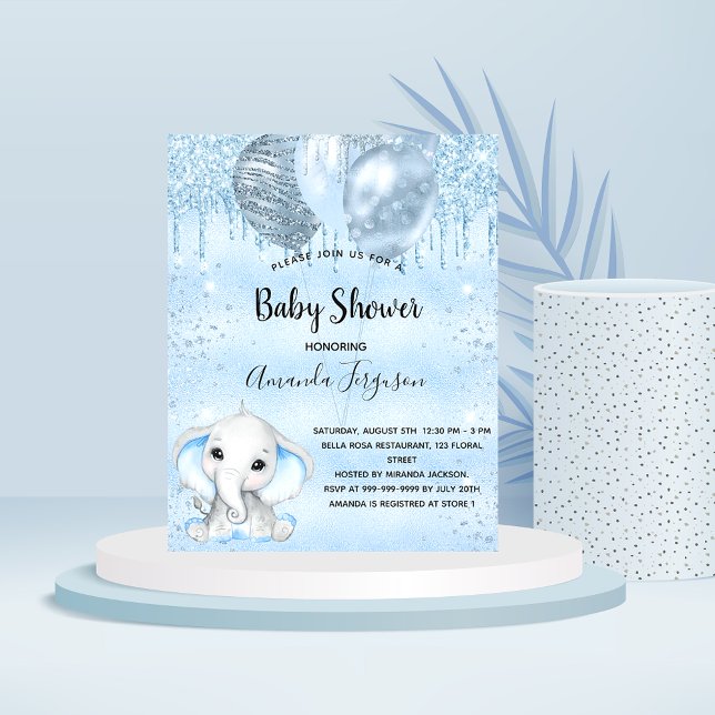 Budget Baby shower bleu éléphant garçon invitation (Créateur téléchargé)