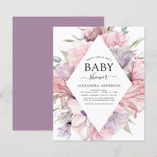 Budget Baby shower Boho Dusty rose violet (Devant / Derrière)