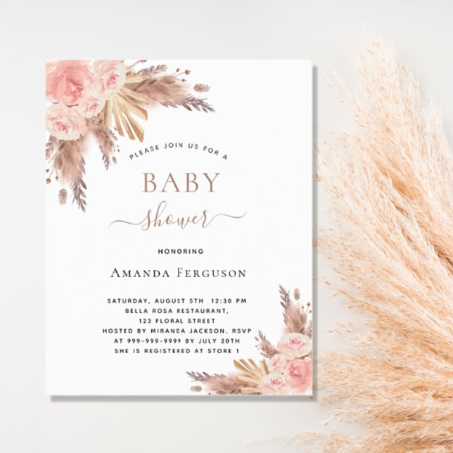Budget Baby shower boho pampas herbe rose or (Créateur téléchargé)