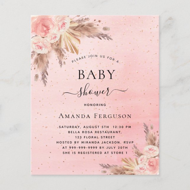 Budget Baby shower boho pampas herbe rose pâle (Devant)