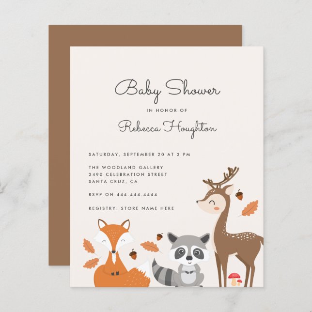 Budget Baby shower des animaux forestiers neutres  (Devant / Derrière)