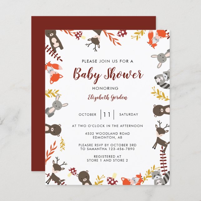 Budget Baby shower des bois Forêt mite Neutre (Devant / Derrière)