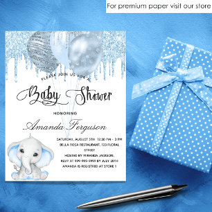 Budget Baby shower éléphant garçon bleu invitation