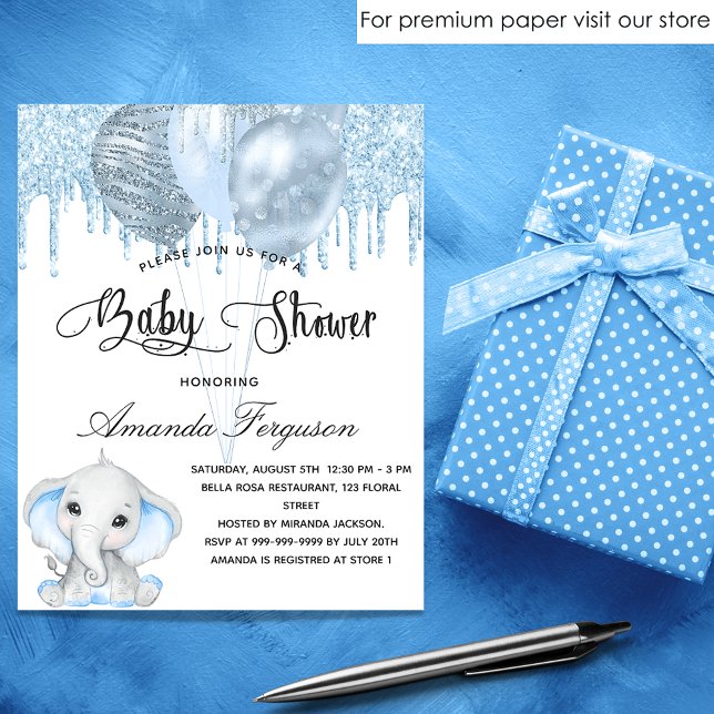 Budget Baby shower éléphant garçon bleu invitation (Créateur téléchargé)