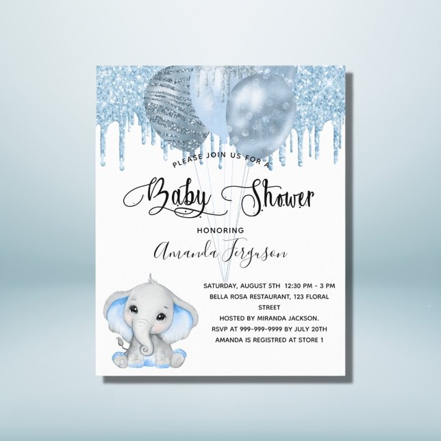 Budget Baby shower éléphant garçon bleu invitation (Créateur téléchargé)