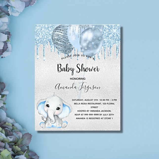 Budget Baby shower éléphant garçon bleu invitation (Créateur téléchargé)