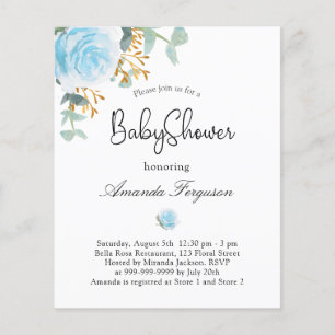 Budget Baby shower garçon bleu floral invitation