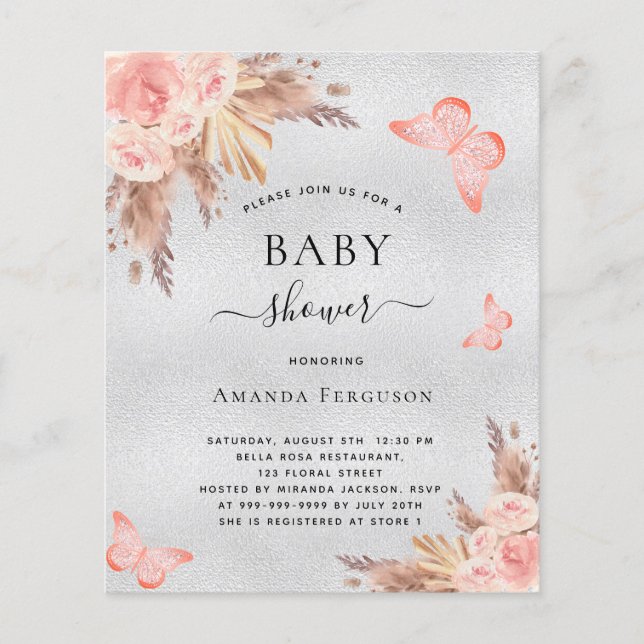 Budget Baby shower papillon pampas blush argent (Devant)