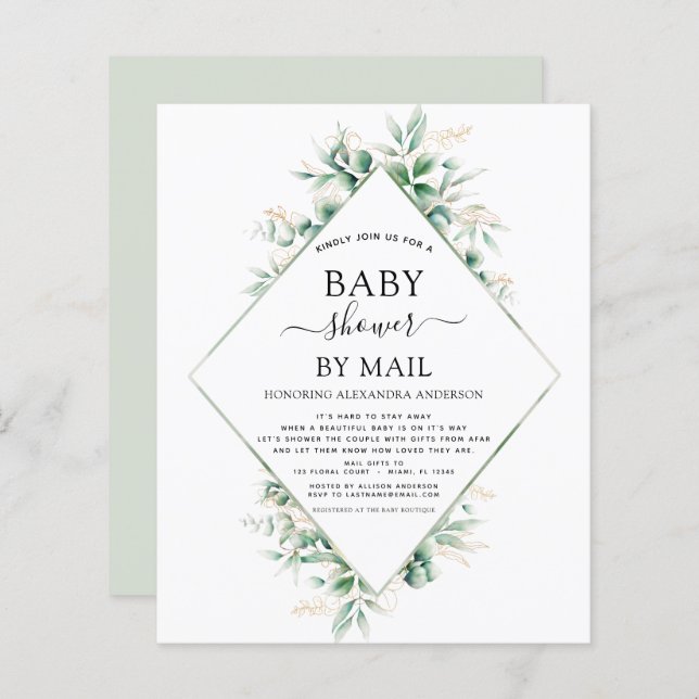 Budget Baby shower par Mail Eucalyptus Géométrique (Devant / Derrière)