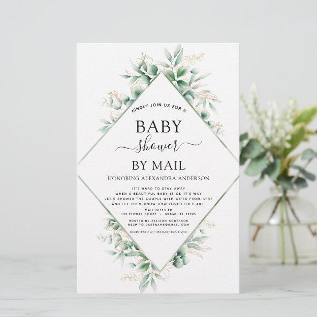 Budget Baby shower par Mail Eucalyptus Géométrique (Debout devant)