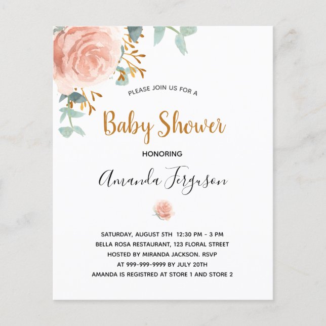 Budget Baby shower rose fille eucalyptus floral (Devant)