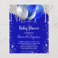 Budget baby shower royal bleu argent invitation