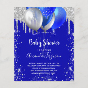 Budget baby shower royal bleu argent invitation