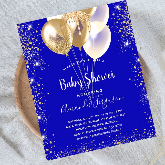 Budget baby shower royal blue gold invitation (Créateur téléchargé)