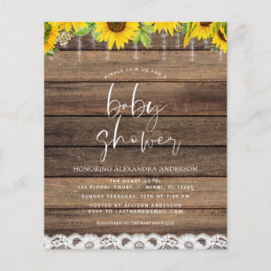 Budget Baby Shower Rustic Sunflower Invitation