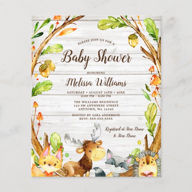 Budget Baby shower Rustique des animaux de bois (Devant)