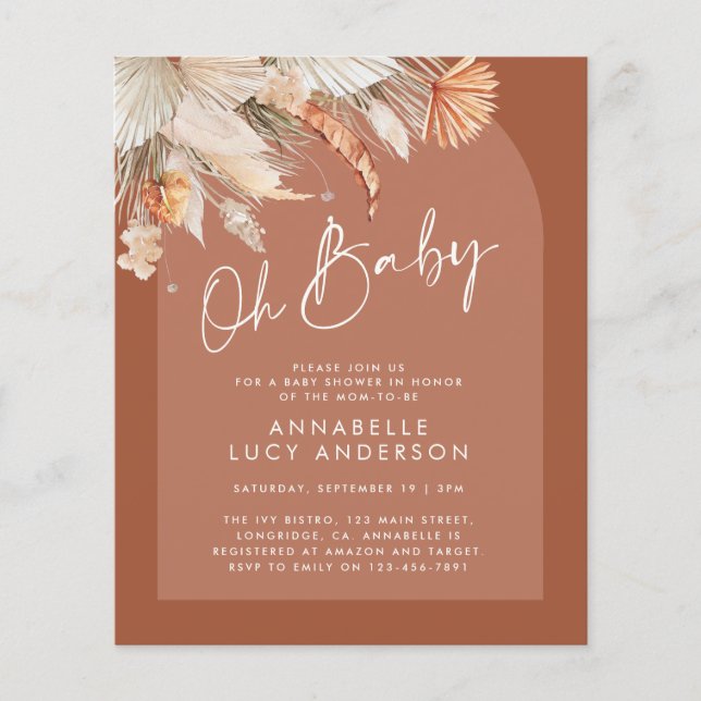 budget baby shower Terracotta invitation (Devant)