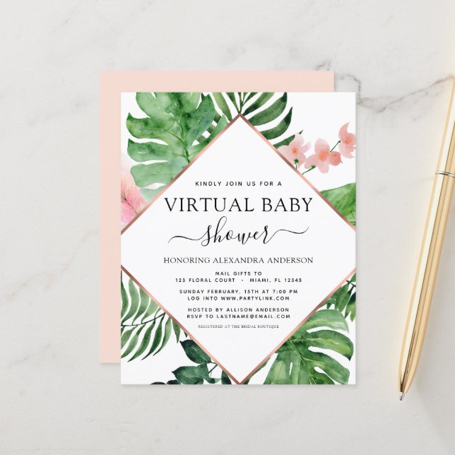 Budget Baby shower virtuel Palme tropicale (Devant/Arrière en situation)