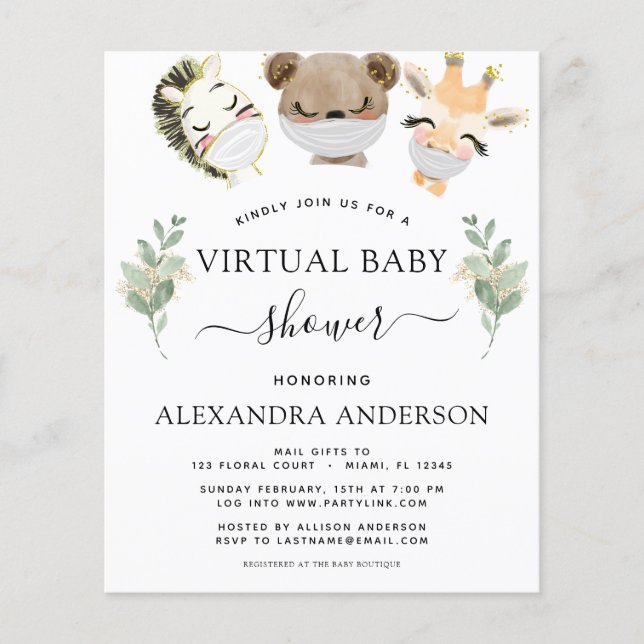 Budget Baby shower virtuel Woodland Eucalyptus (Devant)